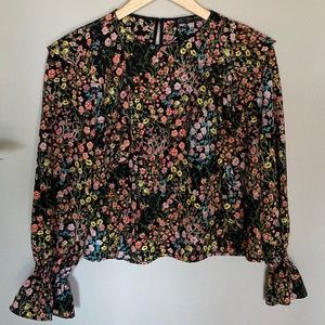Zara Floral Ruffle Long Sleeve Blouse Made Spain